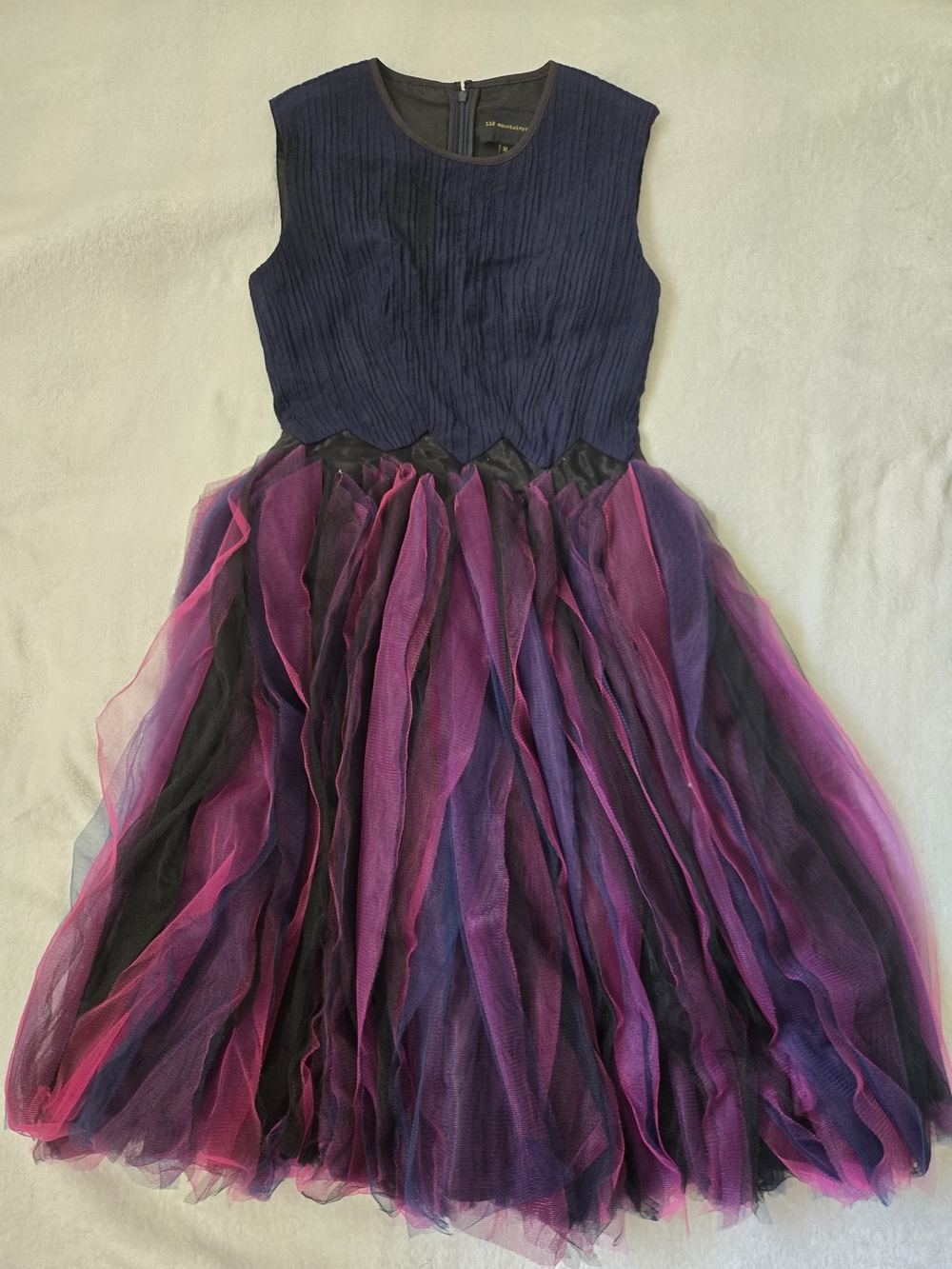 Sleeveless Navy Bodice Mini Dress with Magenta & Purple Tulle Skirt